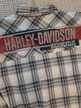 Harley-Davidson Men's Short Sleeve Plaid Button-Down - White & Black